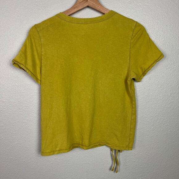 Aerie Women's Size Small Chartreuse Cotton Slub Cropped Keyhole Short Sleeve Tee - Picture 7 of 7